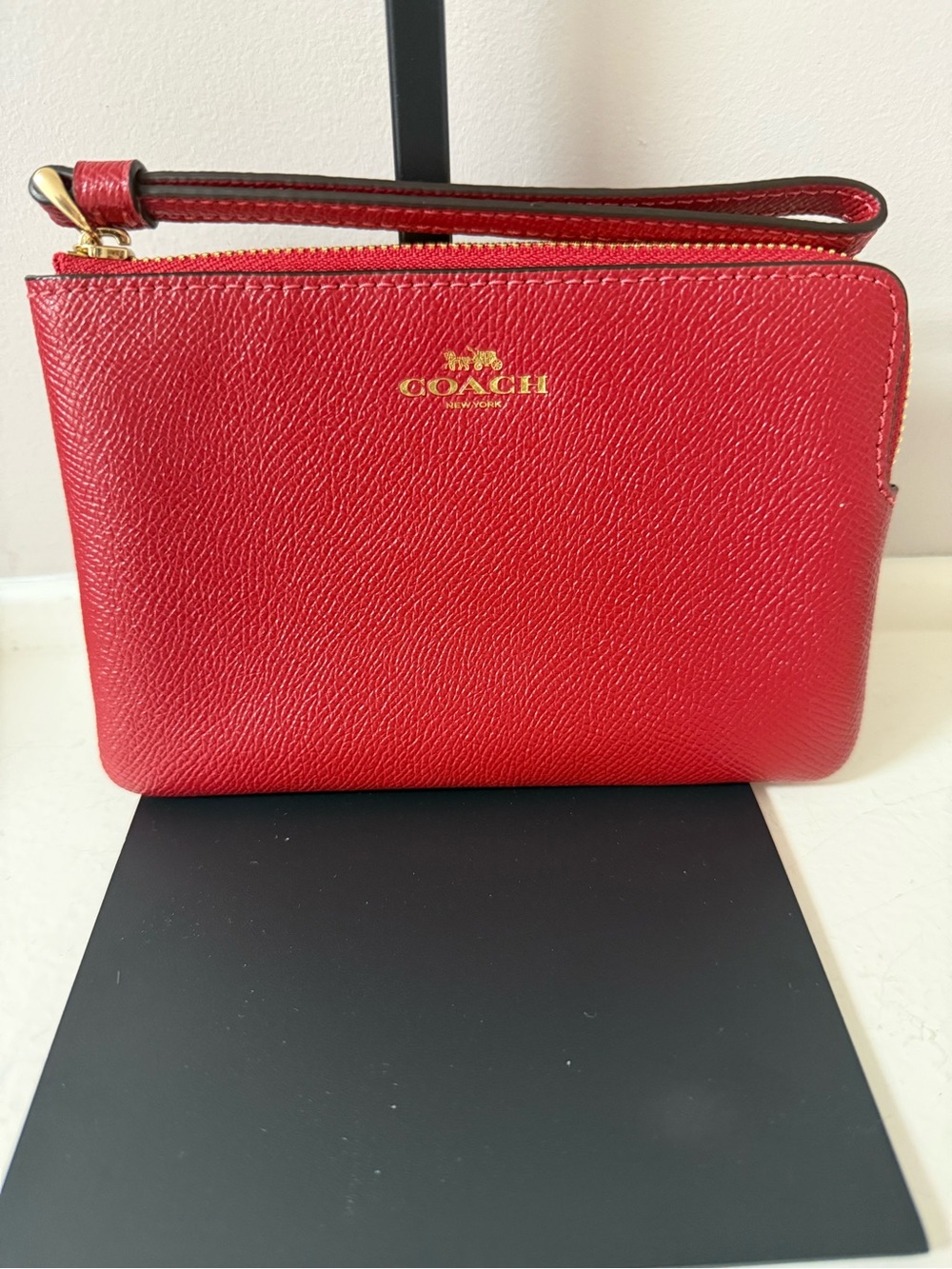 Coach Red Pebbled Leather Wristlet Wallet with Gold Logo, Excellent Condition!